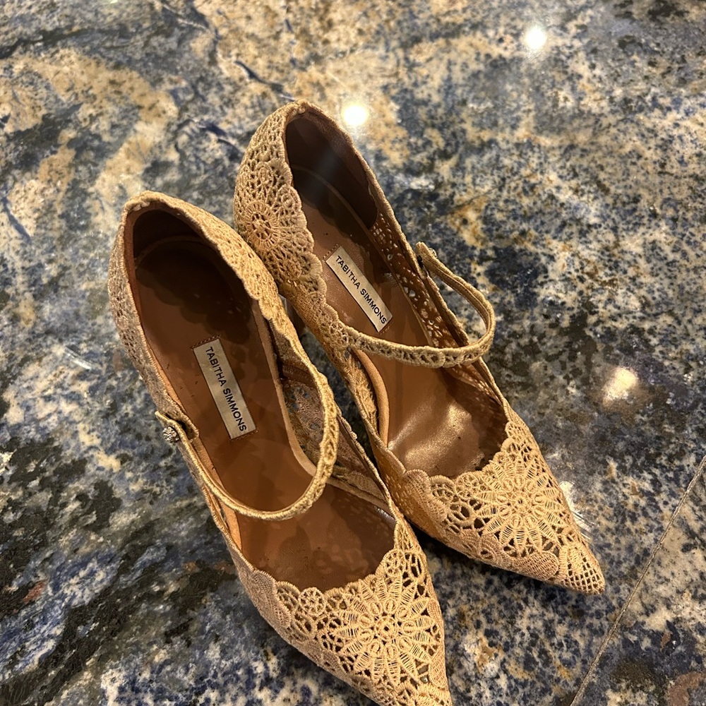 Tabitha Simmons Tan Lace Heels